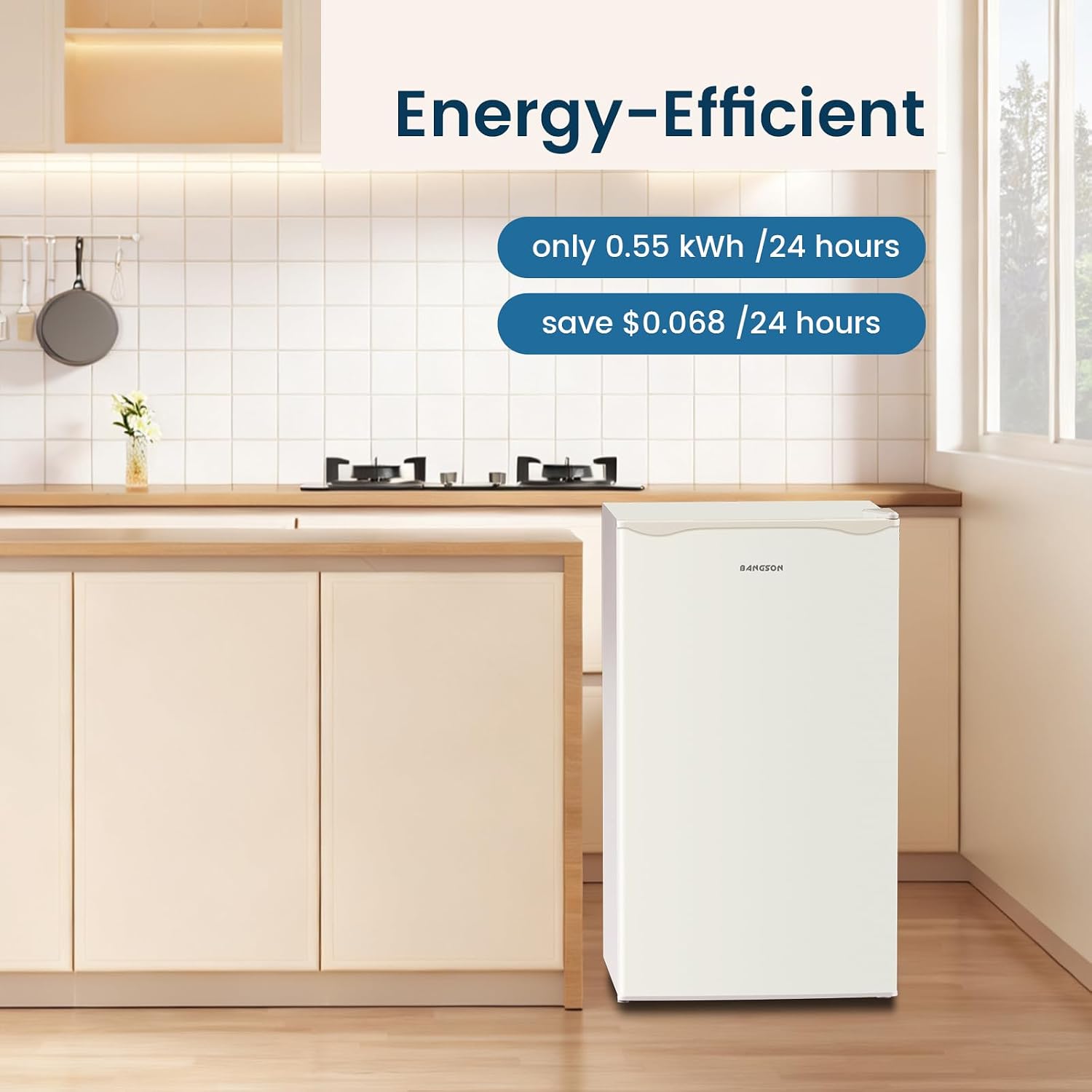 BANGSON Mini Fridge with Freezer, 3.2Cu.Ft, Single Door Small Refrigerator, Energy-efficient, Low Noise, Mini fridge for Bedroom Dorm and Office, Cream White