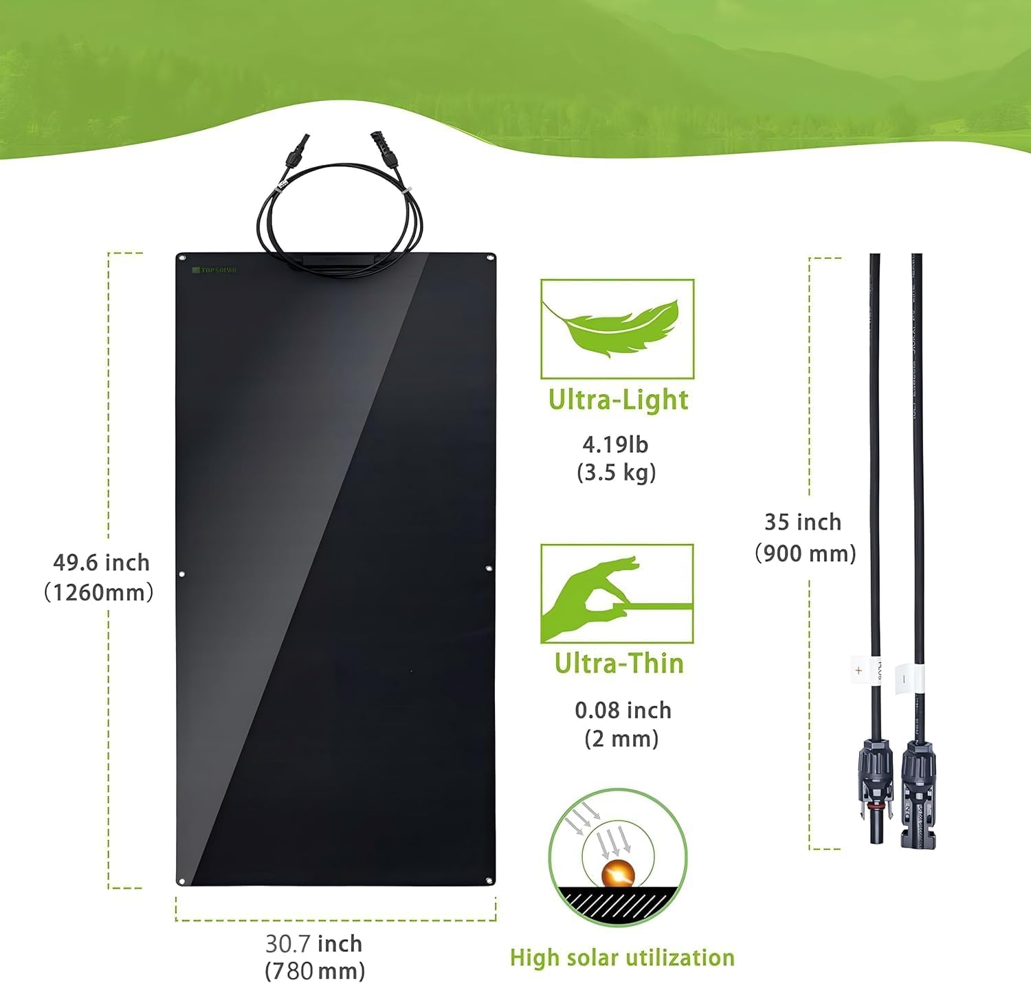 Topsolar Flexible Solar Panel 180W 24V/12V Monocrystalline Bendable - 180 Watt 12Volt Semi-Flexible Mono Solar Panels Charger Off-Grid for RV Boat Cabin Van Car Uneven Surfaces