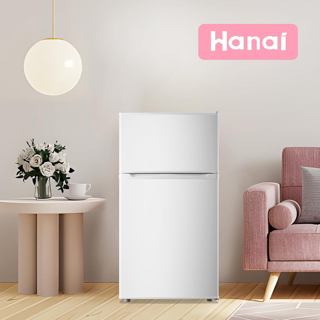WANAI 3.5 Cu.ft Retro Mini Fridge with Freezer Small Refrigerators Dual Doors & Handles White Freestanding Classic Refrigerator Removable Glass Shelves Adjustable Thermostat for Home Office Dorm RV