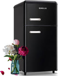 DEMULLER 3.5 Cu.ft Black Mini Fridge 2 Door Compact Refrigerator with Freezer, Small Refrigerator with 7 Adjustable Temperature Control, 2 Removable Glass Shelves and 1 Crisper Drawer