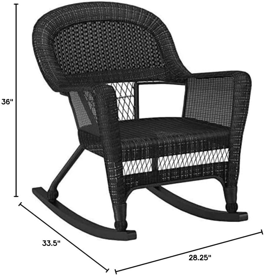 Jeco Rocker Wicker Chair with Cushion, Set of 2, Black