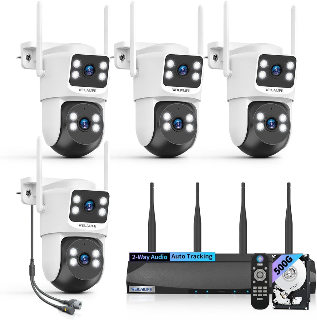 【2-Way Audio & 360° View】 4MP PTZ Security Cameras Wireless Outdoor, WiFi Home Security Camera System, Video Surveillance DVR Kits