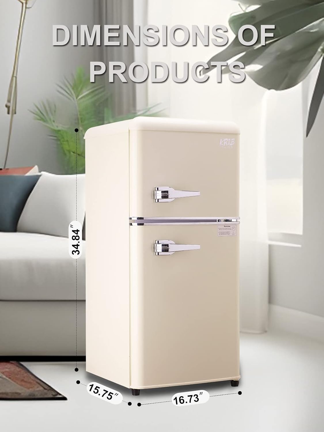 KRIB BLING 3.5 Cu.ft Refrigerators with Freezer, Fridge with 7 Level Temp Adjustable Thermostat, Fridge for Apartment, Office, Basement, Cream