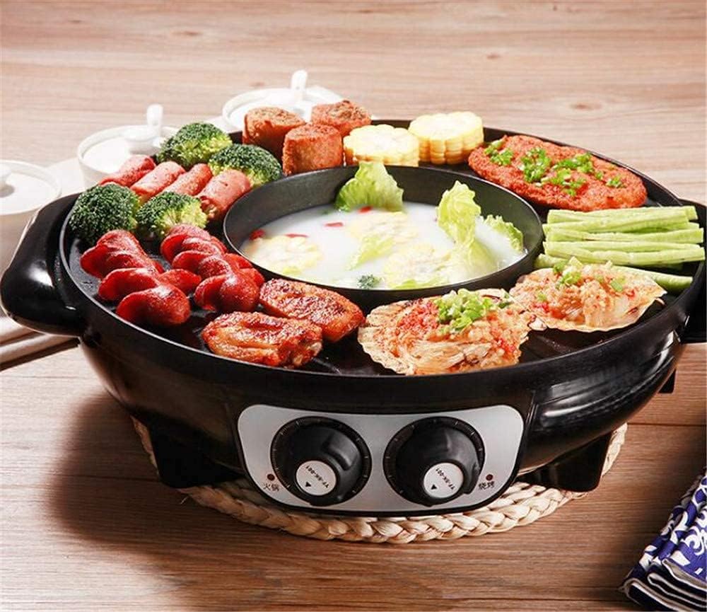 BBQ Smokeless Grill 2 in 1 Portable Electric Smokeless Grill And Hot Pot Electric Hot Pot Grill Indoor 1700W Easy Cleaning Dual Temperature Control, Black