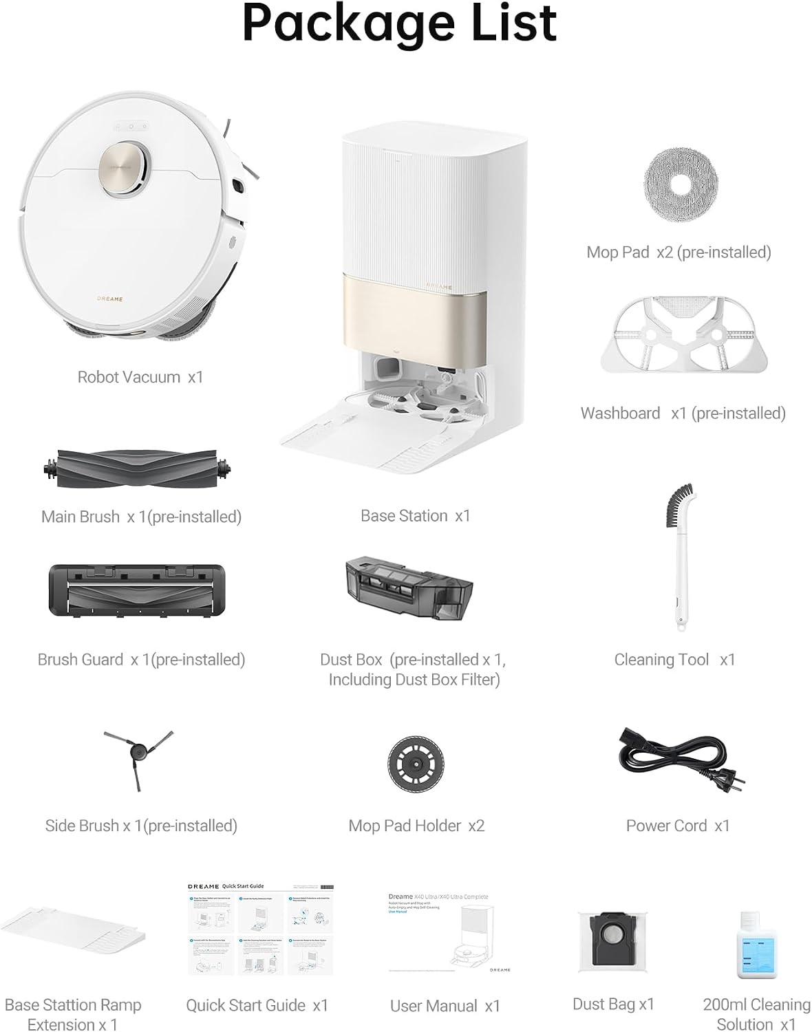 DREAME X40 Ultra Robotic Vacuum with Removable & Liftable Mop, 12,000Pa Suction, 158°F Mop & Washboard Self Cleaning, Auto-Empty, Auto Refill, liftable Brushes White (Renewed)