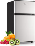 WANAI Refrigerator 3.5 Cu.Ft Refrigerator with Freezer, Retro Fridge with Dual Door,7 Adjustable Thermostat, Adjustable Shelves For Dorm, Office Bedroom, Silver