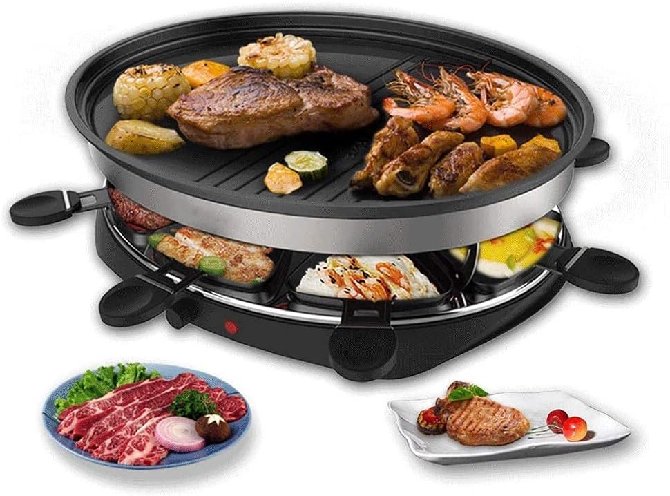 Barbecue Grill Multi-Function Grill Smokeless Indoor Table Electric Grill Korean Style Barbecue Non-Stick Griddle Plate, with 8 Mini Pans, 1500W Adjustable Temperature Co