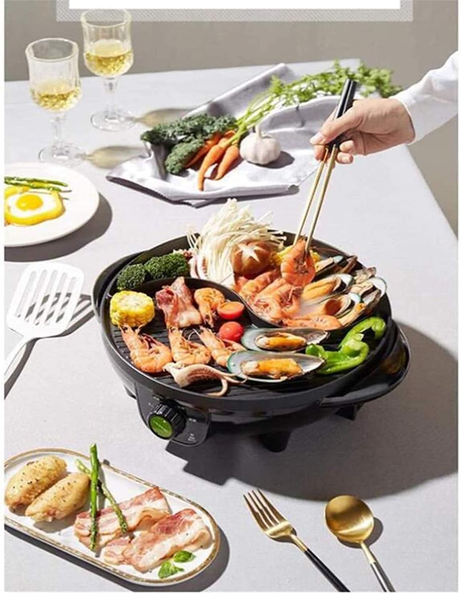 BBQ Smokeless Grill Portable Electric Grill, Electric Hot Pot Pot Home Multi-function Korean Smokeless Non-stick Pan Large Capacity Non-stick Baking A Pot Barbecue 2-4 People,Household Nonstick Electr