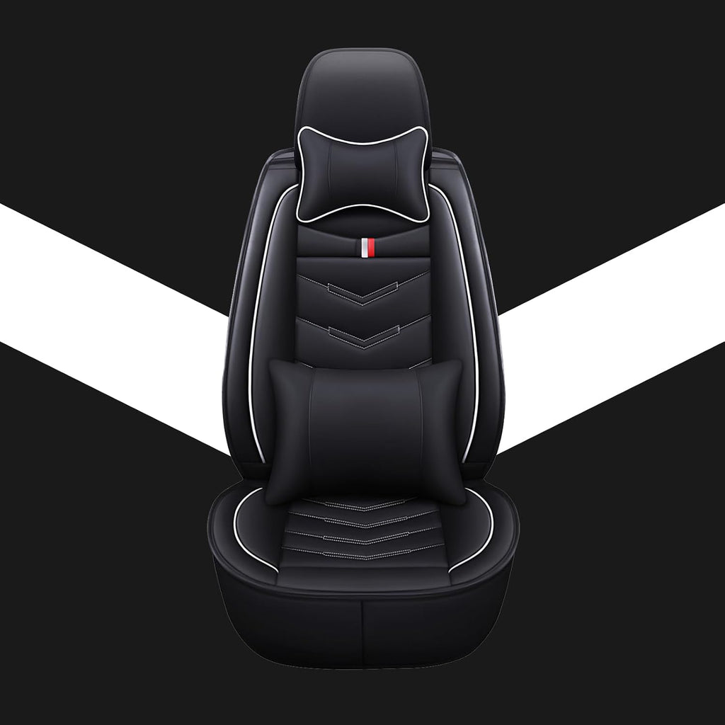 Car Seat Covers Fit for Buick Enclave 2008-2025, Leather Seat Covers for Car, Waterproof Non-Slip Durable Car Seat Protector(5 Seats with Pillow,Black White)
