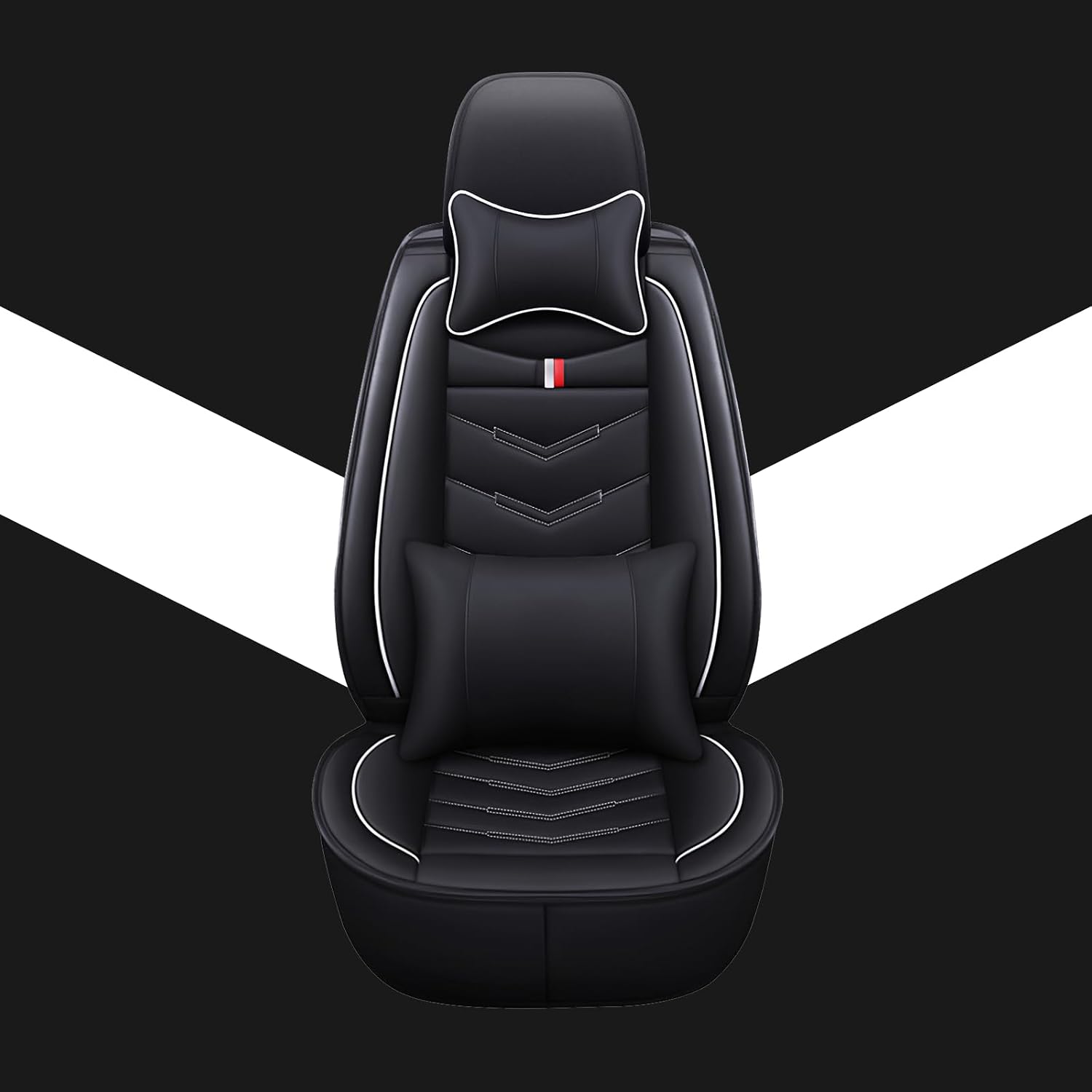 Car Seat Covers Fit for Buick Enclave 2008-2025, Leather Seat Covers for Car, Waterproof Non-Slip Durable Car Seat Protector(2 Seats with Pillow,Black White)