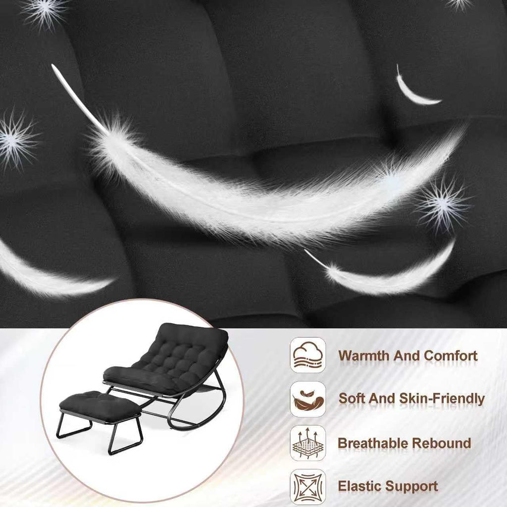 Indoor Rocking Chairs, Comfy Patio Chair, Rocking Chair with Ottoman and Sturdy Metal Frame, Balcony Chairs with Thickened Cushion, Silla Mecedora for Patio Porch Garden Living (Black)