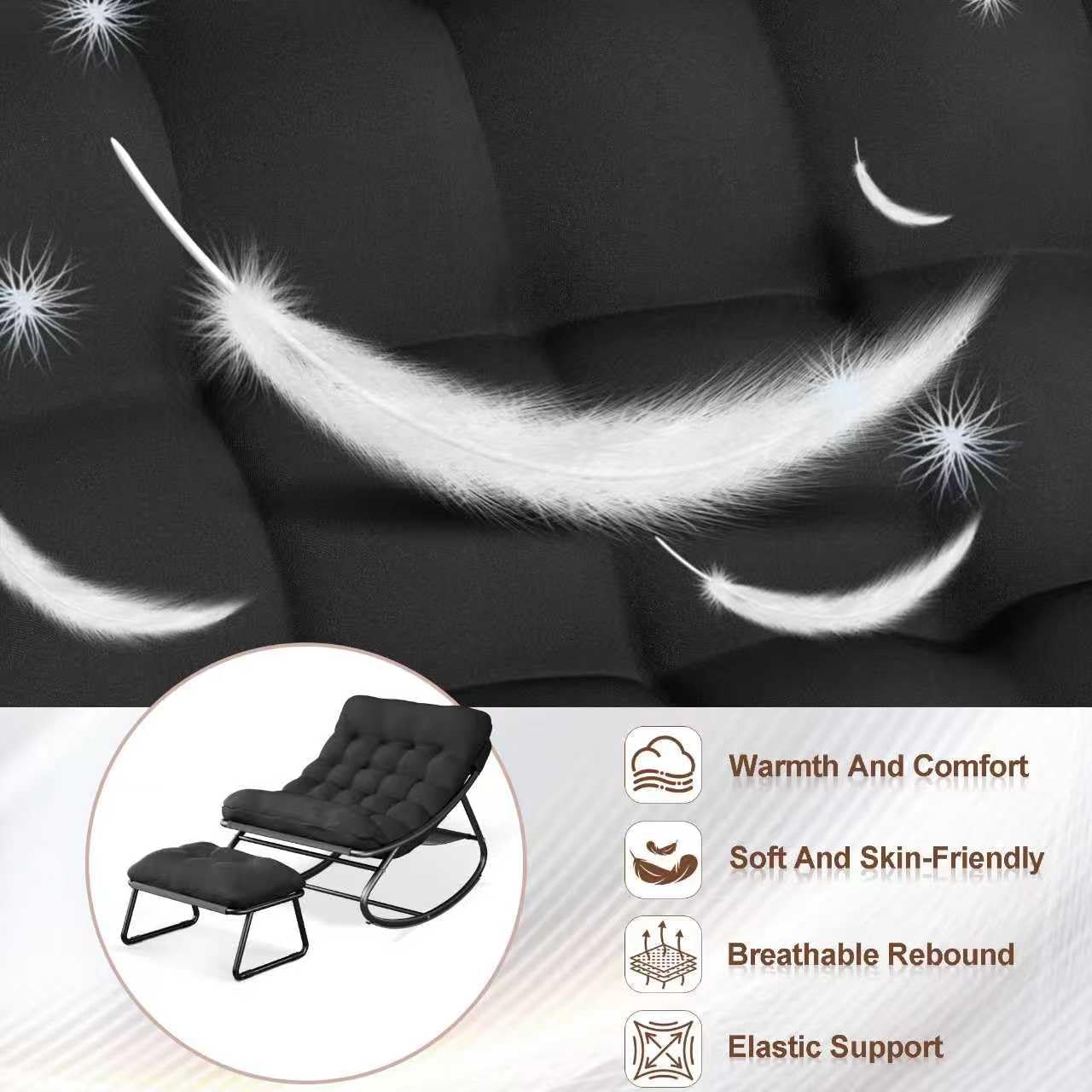 Indoor Rocking Chairs, Comfy Patio Chair, Rocking Chair with Ottoman and Sturdy Metal Frame, Balcony Chairs with Thickened Cushion, Silla Mecedora for Patio Porch Garden Living (Black)