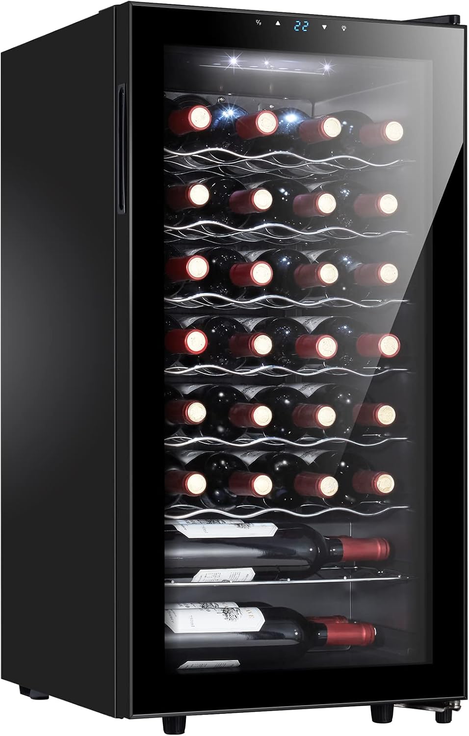 28 Bottle Compressor Wine Cooler Refrigerator, Small Freestanding Wine Fridge for Red, White and Champagne, Mini Fridge with 40-66F Digital Temperature Control Glass Door