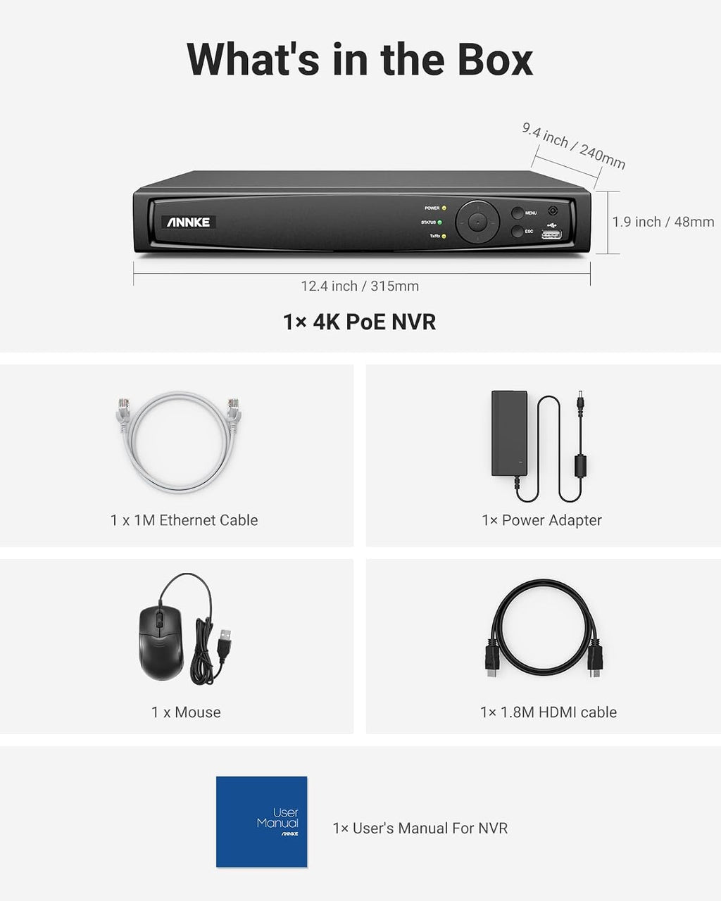 ANNKE 4K 8 Channel Network Video Recorder for Home Security Camera System, 8MP 8CH NVR with 2TB Hard Drive Disk, Work with 8MP/6MP/5MP/4MP/2MP HD POE IP Cameras, 24/7 Recording, Easy Remote Access