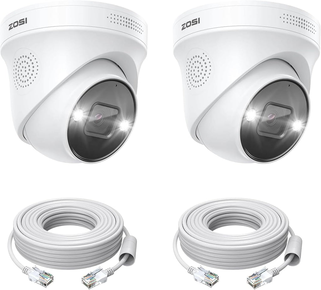 ZOSI 2-Pack 4K PoE Security Cameras with Ethernet Cables, Person/Vehicle Detection, 2-Way Audio, Weatherproof, Color Night Vision, Outdoor Indoor Camera Only Compatible with Same Brand 8MP/4K POE NVR