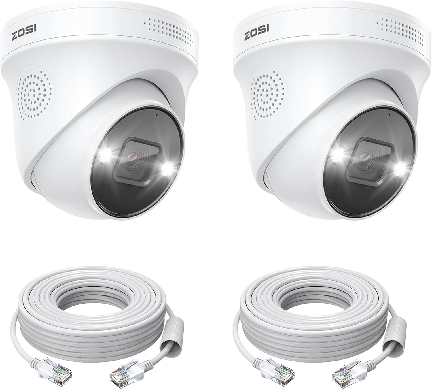 ZOSI 2-Pack 4K PoE Security Cameras with Ethernet Cables, Person/Vehicle Detection, 2-Way Audio, Weatherproof, Color Night Vision, Outdoor Indoor Camera Only Compatible with Same Brand 8MP/4K POE NVR