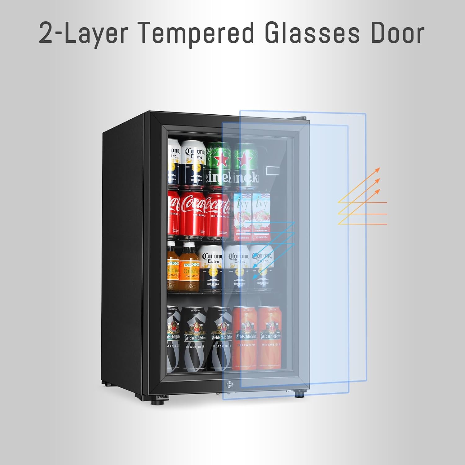 HAILANG Beverage Refrigerator, 2.3 Cu.Ft, Mini Fridge with Glass Door for Soda Beer, Freestanding Beverage Cooler for Office, Bar, Adjustable Shelving&Adjustable Foot