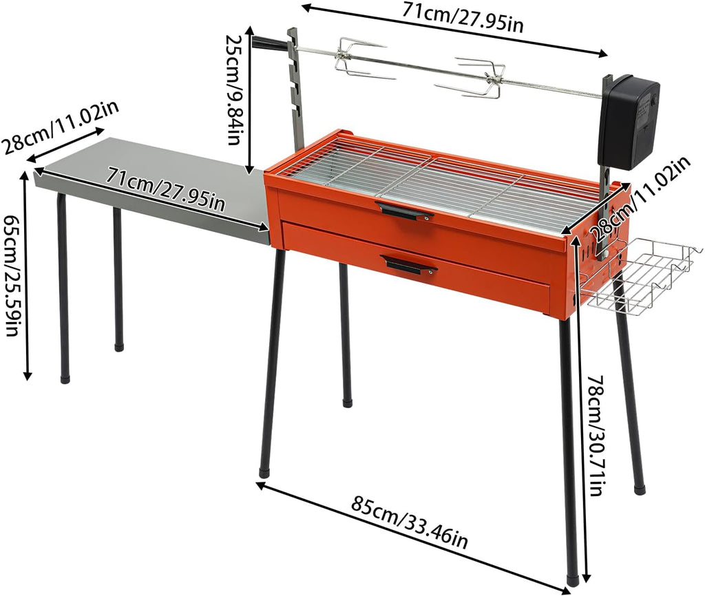 Portable Charcoal Grill Stainless Steel Barbecue Grill Camping Barbecue Grill with Detachable Table for Outdoor Cooking Camping Hiking Picnics(Orange, Silver, Black)