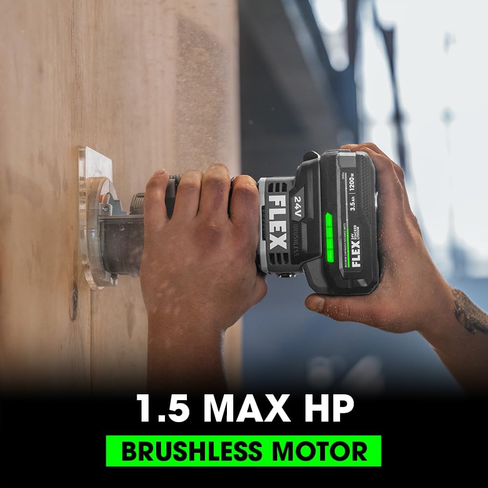 FLEX 24V Brushless Cordless 1.5 HP Trim Router Kit with 3.5Ah Stacked Lithium Battery and 160W Fast Charger - FX4221-1F