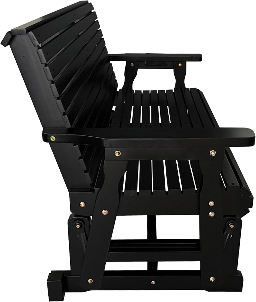 Fortune Candy Wooden Patio Glider with High Roll Back and Deep Contoured Seat, Solid Fir Wood, 2-Seater, Heavy Duty 800 LBS, 4 Ft. (Carbon Black)