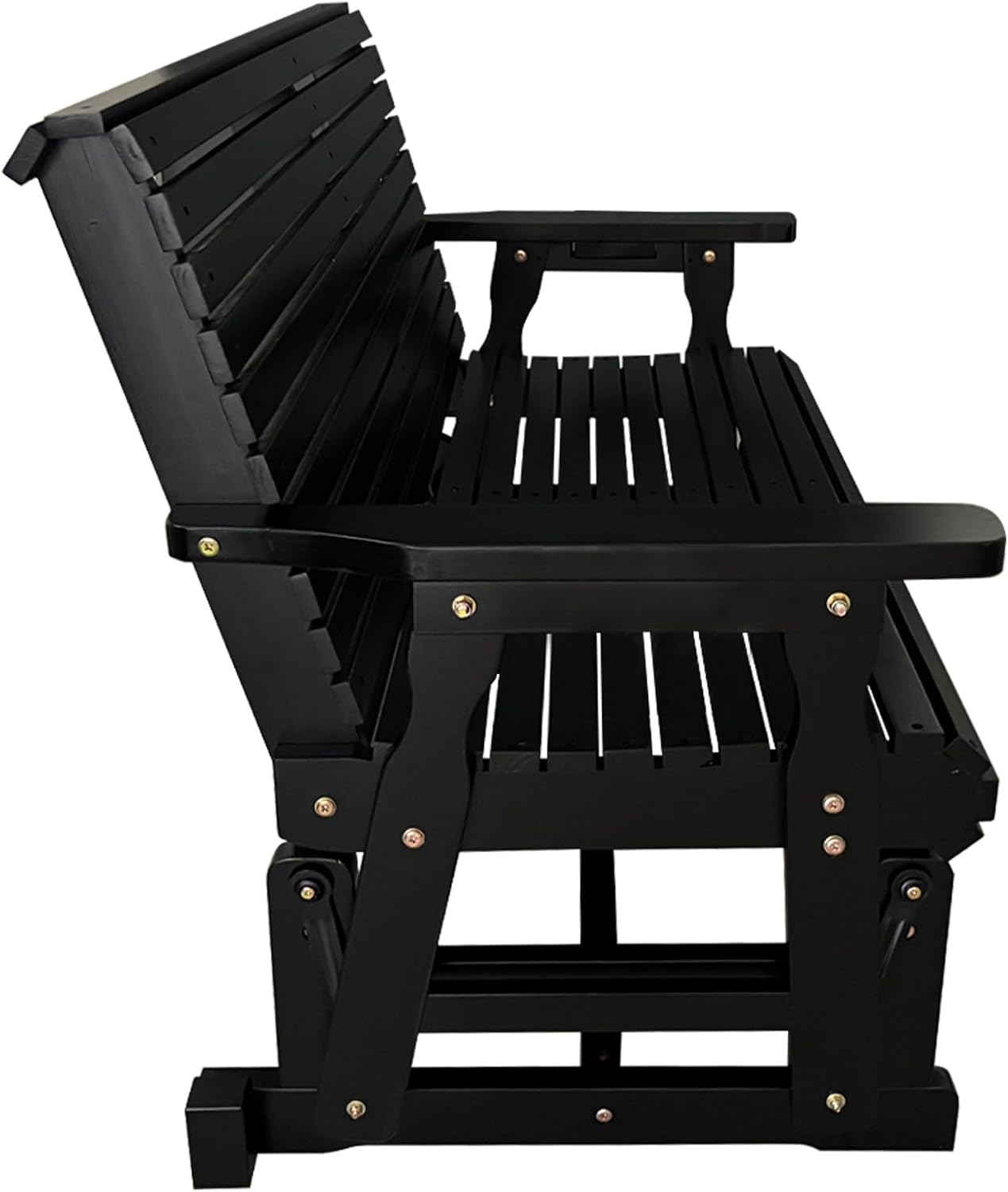 Fortune Candy Wooden Patio Glider with High Roll Back and Deep Contoured Seat, Solid Fir Wood, 2-Seater, Heavy Duty 800 LBS, 4 Ft. (Carbon Black)
