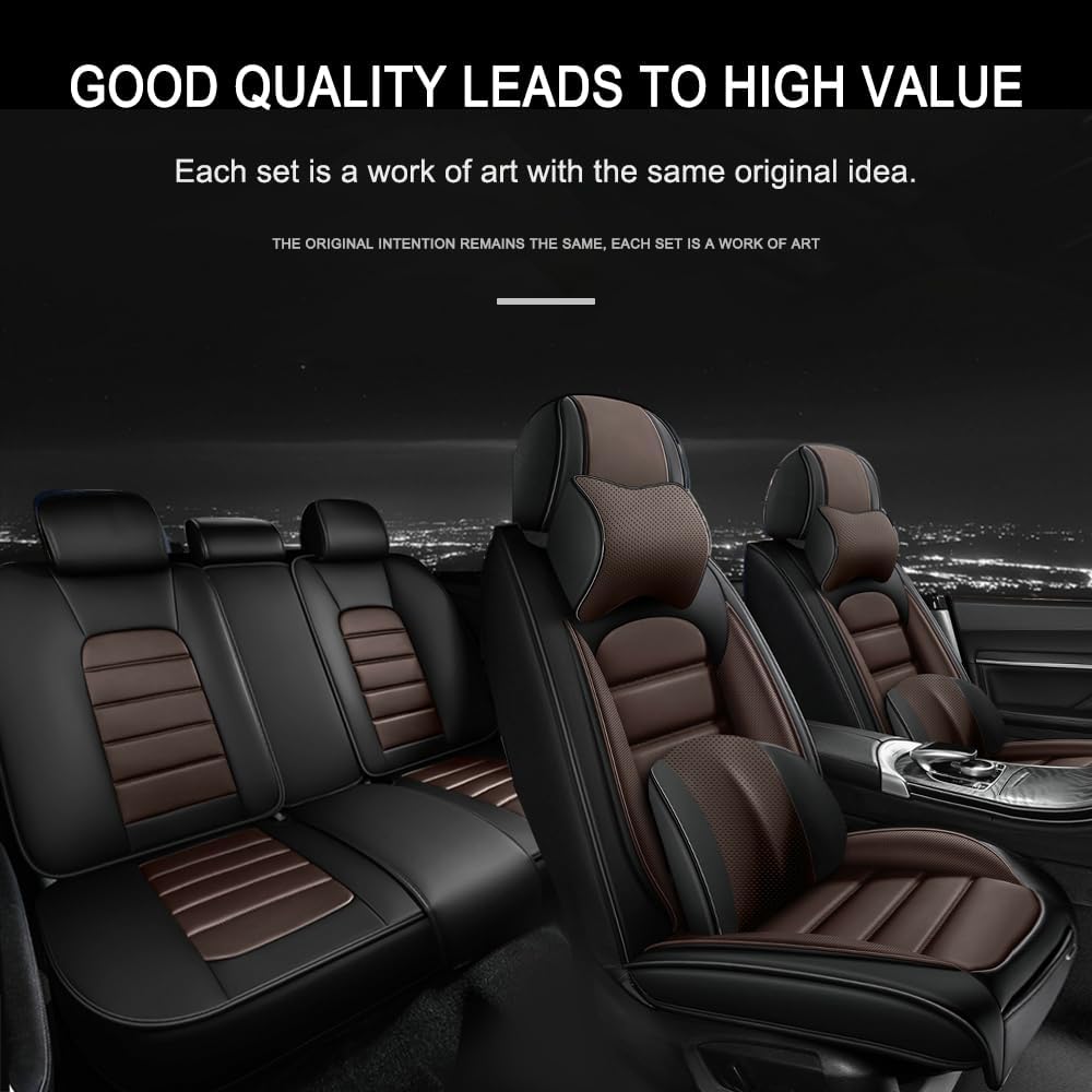 5 Seat Covers for Buick Encore GX 2020-2024 Leather Car Seat Covers Waterproof Anti-Slip Car Seat Protectors Comfort Automotive Seat Covers with Airbag（Luxury,Black+Coffee）