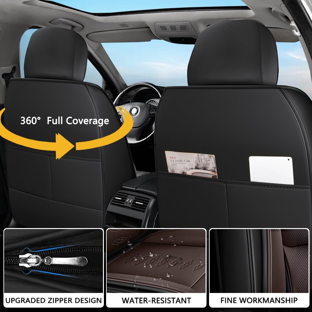 Car Seat Covers for Journey,for Dodge Journey 2009-2020,Leather Front Seat Covers,Airbag-Compatible Car Seat Protectors,Waterproof Seat Cover for Cars(Black+Coffee,2PCS/with Pillows)