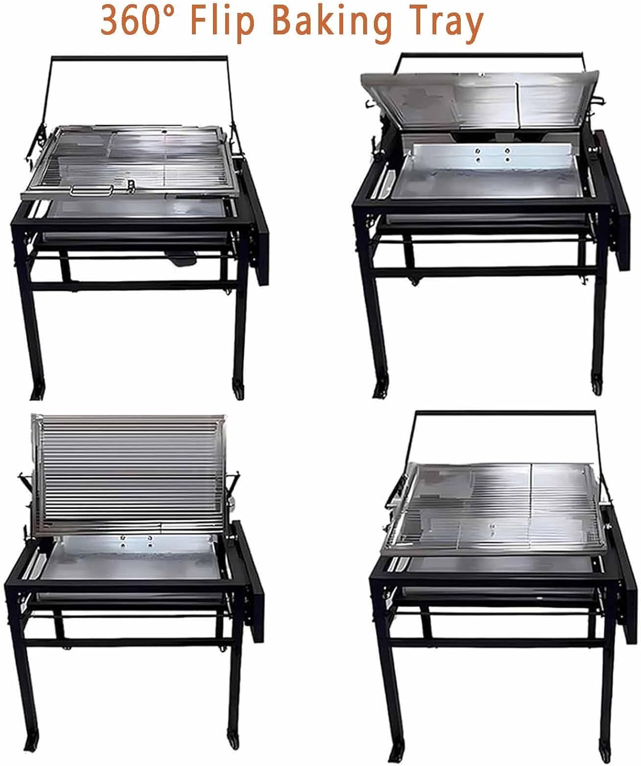 Portable Charcoal Grill,Rotating Barbecue Grill w/Wheels,Stainless Steel Cooking Grids,Adjustable Charcoal Tray,for Camping,Patio & Backyard Parties