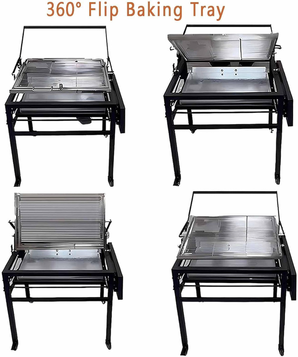 Portable Camping Charcoal Grill Outdoor,Stainless Steel Grill w/360 Degree Rotating Cooking Grids,Folding Barbecue Grill for Backyard Garden Parties