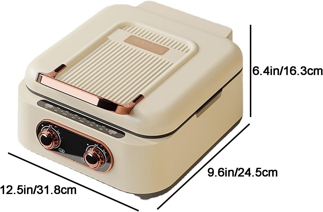 Electric Baking Pan, Double-Sided Electric Frying Pans, Hot Pot with Grill, Electric Skillets Nonstick with Lids, for Korean BBQ Steaks(Beige)