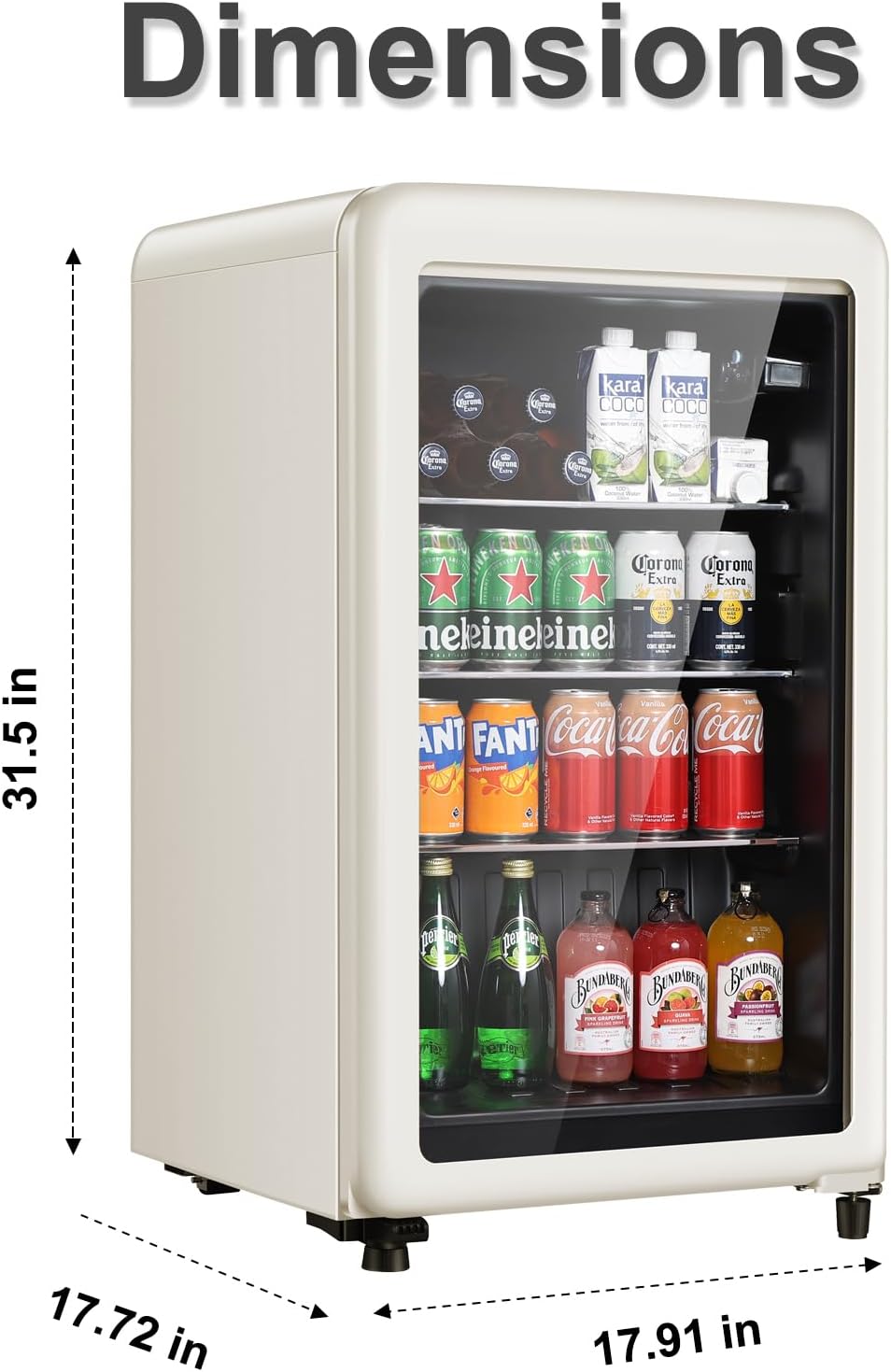 Retro Beverage Refrigerator, 3.2 Cu.Ft Mini Fridge with Glass Door, Vintage Freestanding Drink Cooler for Office, Bar, Home, Adjustable Shelving, Adjustable Thermostat (White)