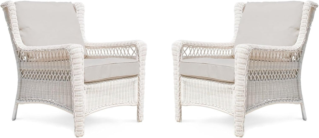 Park Meadow Outdoor Patio Wicker Armchairs Set of 2, All-Weather HDPE Rattan Chairs with Polyester Fabric Beige Cushions for Garden Porch Backyard Porch Lawn (Taupe Beige/Off-White)