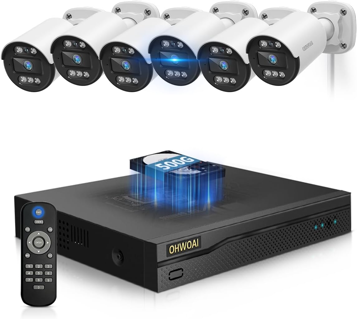 《5MP Super HD & 80ft IR Night Vision》Wired Security Camera System Outdoor, IP67 Waterproof CCTV Cameras Systems with AI Human Detection, Home Video Surveillance DVR Kits