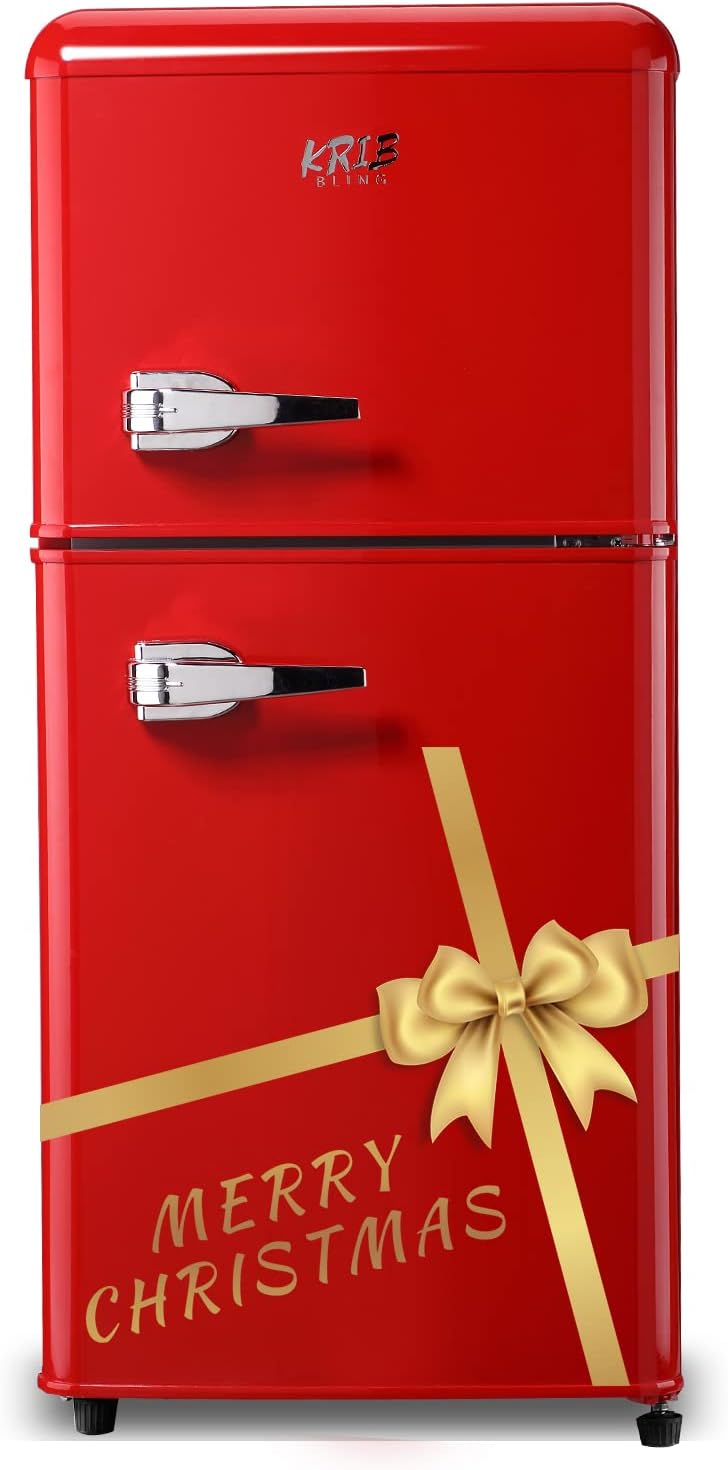 KRIB BLING 3.5 Cu.ft Refrigerators with Freezer, Fridge with 7 Level Temp Adjustable Thermostat, Fridge for Apartment, Office, Basement, Red