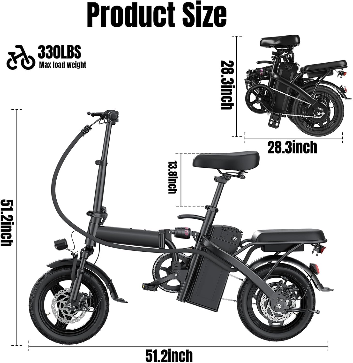Electric Bike for Adults and Teens, 560W Motor 24MPH 14' Mini Commuter Ebike, 48V 10Ah Battery, 32 Miles Range, 3 Shock Absorbers, Foldable Electric Bicycles with UL 2849 Certification
