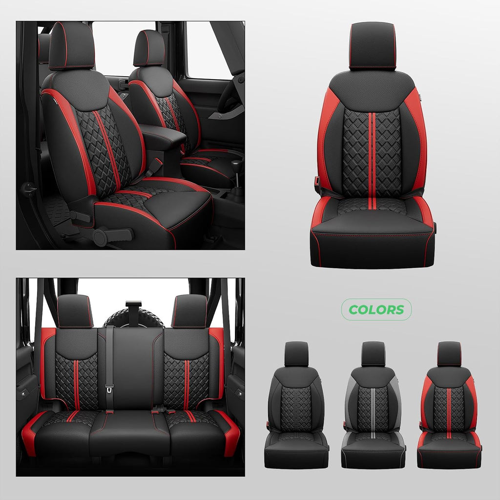 for Jeep Wrangler Seat Covers JK 4 DR 2013 2014 2015 2016 2017, Custom Fit Car Seat Covers Full Set,Waterproof Leather Seat Protector,BlackRed