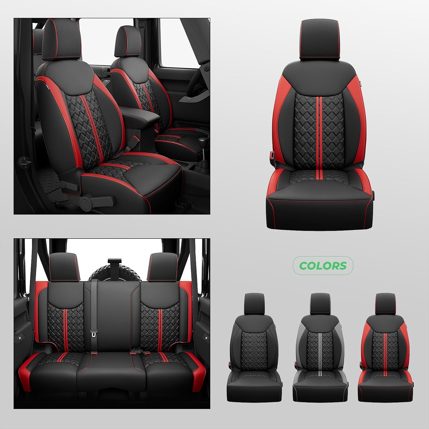 for Jeep Wrangler Seat Covers JK 4 DR 2013 2014 2015 2016 2017, Custom Fit Car Seat Covers Full Set,Waterproof Leather Seat Protector,BlackRed