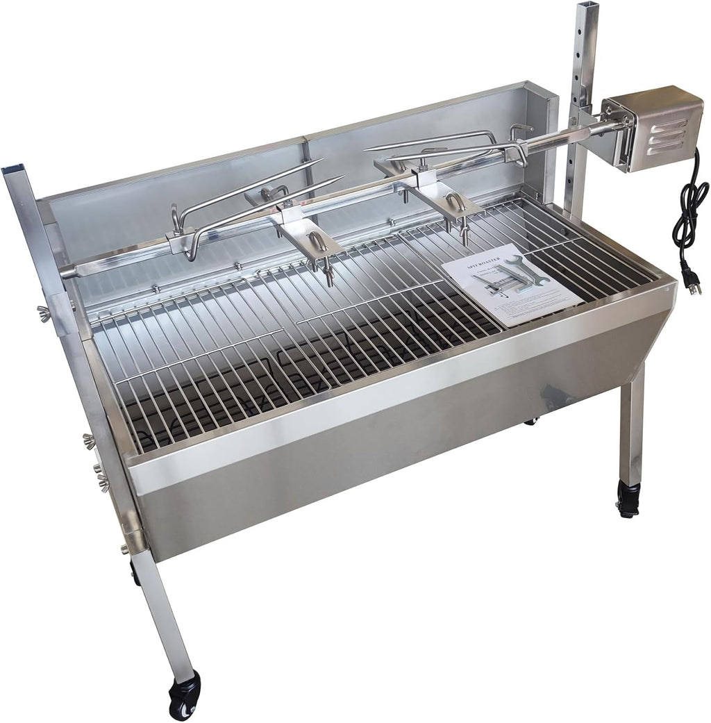 Rotisserie Charcoal Grill, Stainless Steel BBQ Grill with Adjustable Height, 35.4' Portable Grill for Outdoor Parties and Backyard Use 110V 15W