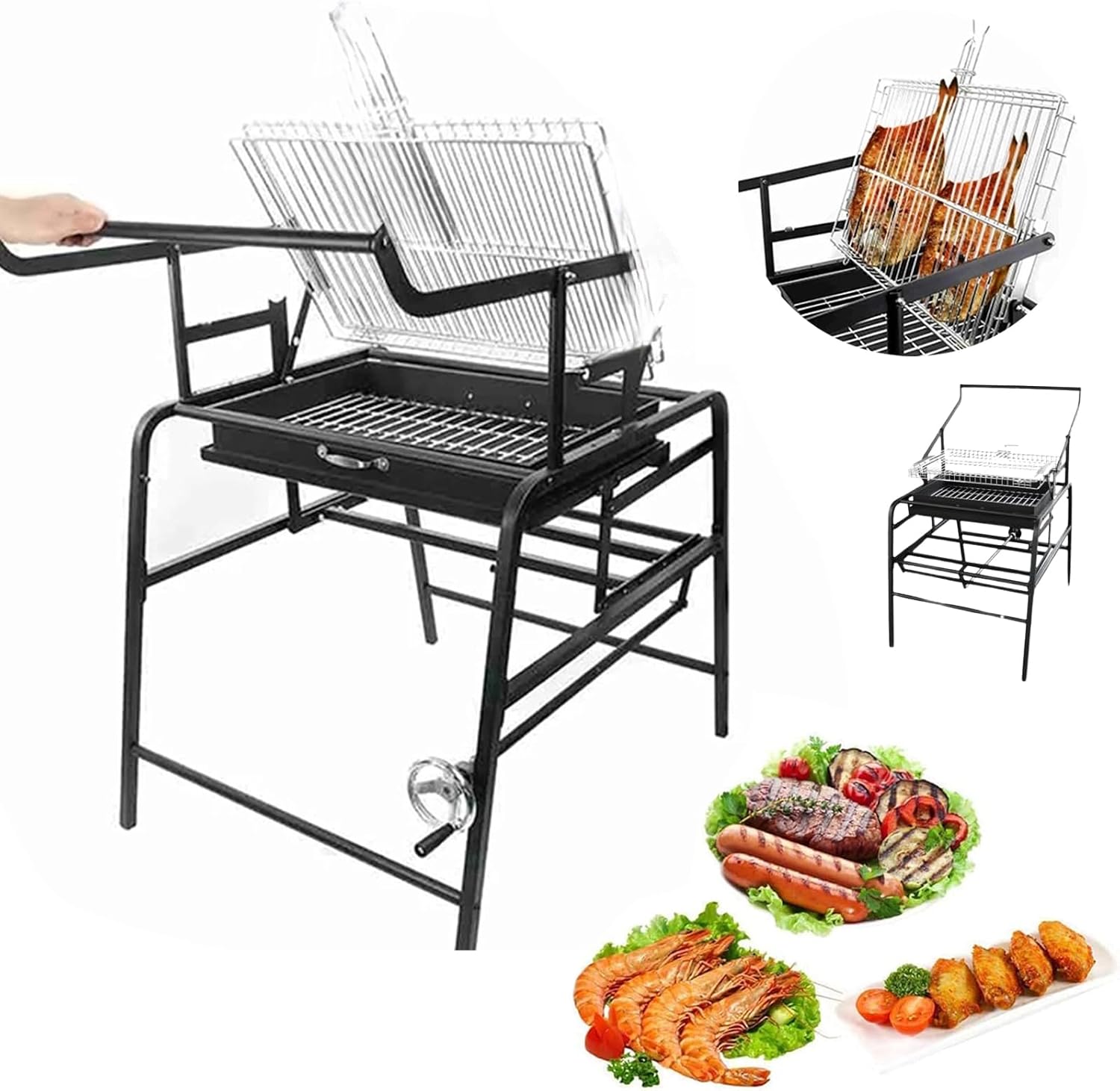 360° Rotating Charcoal Grills portable Charcoal Grills, Stainless Steel Outdoor BBQ Grill, Large Liftable Charcoal Grill, Barbecue Grill Suitable kebab grill for Multiple People