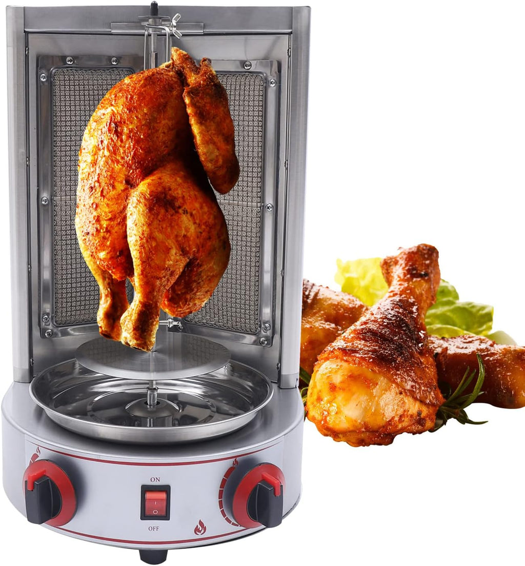 Gas Vertical Broiler BBQ Grill,Commercial Electric Grill Automatic Rotating Machine,Gyros Rotisserie Grill 3000W 110V w/2 Burners Doner Kebab Machine for party (2 Burners)