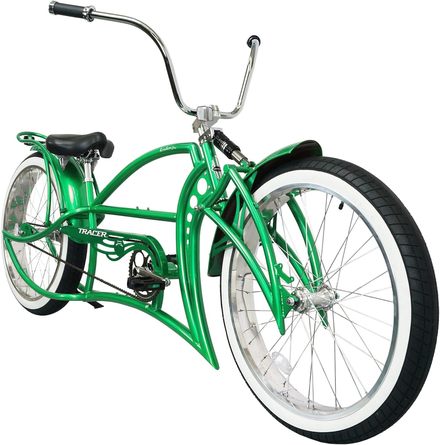 Tracer KRAKER PRO 26 Inch Stretch Chopper Bicycle for Adult,Single Speed Men Lowrider Bike with Oversized Hi-Ten Stretch Steel Frame,Front Wheel 26 * 3.5,Rear Wheel 26 * 4.0 Multiple Colors