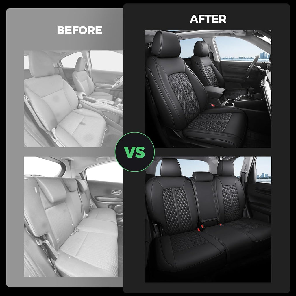 for Honda HRV Seat Covers 2016-2018 EX EX-L & 2016-2022 LX, Custom Fit Car Seat Cover Full Set, Luxury Leather HR-V Seat Protectors, Waterproof SUV Interior Cushions Accessories, Black