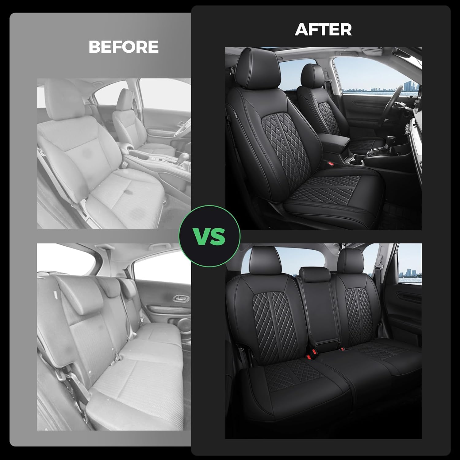 for Honda HRV Seat Covers 2016-2018 EX EX-L & 2016-2022 LX, Custom Fit Car Seat Cover Full Set, Luxury Leather HR-V Seat Protectors, Waterproof SUV Interior Cushions Accessories, Black