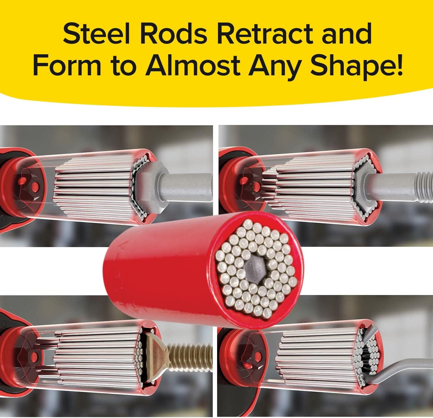 Red Dog Socket w/Drill Adapter, Fits Most Nuts & Bolts, Use with Socket Wrenches & Power Drills, Steel Rods Form Any Shape, Standard or Metric, 2 In. (Pack of 8)