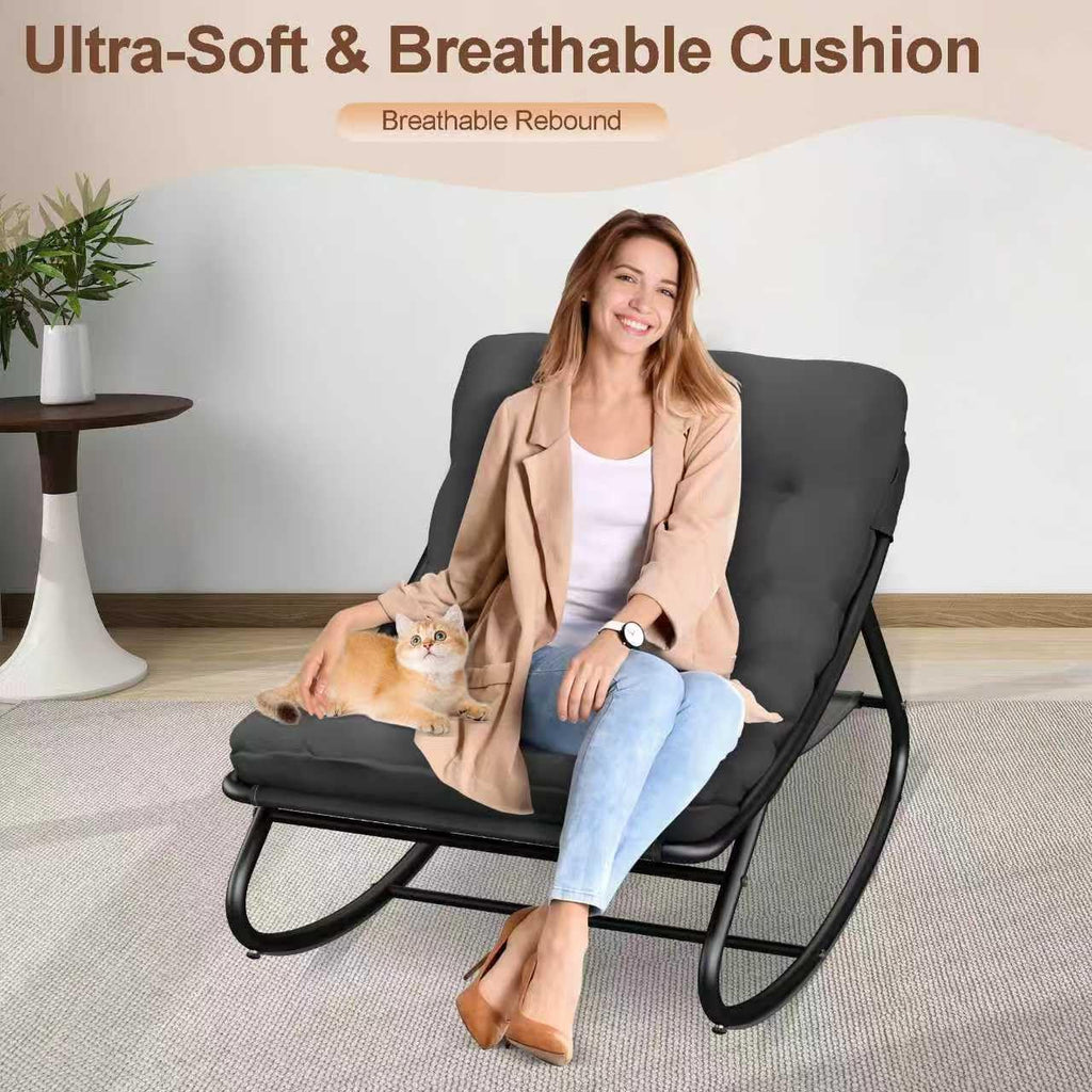Outdoor and Indoor Rocking Chairs, Comfy Patio Chair, Rocking Chair with Ottoman and Sturdy Metal Frame, Balcony Chairs with Thickened Cushion, Silla Mecedora for Patio Porch Garden Living (Grey)