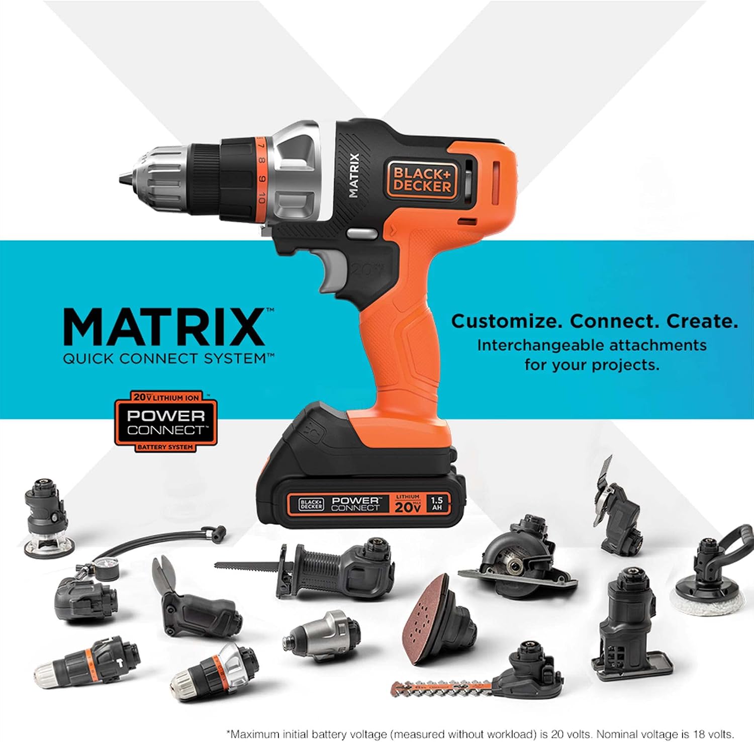 BLACK+DECKER MATRIX 20V MAX Power Tool Kit, Includes Cordless Drill, 12 Attachments and Storage Case (BDCDMT1212KITC1)