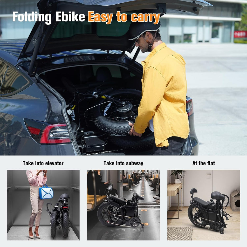 Wildeway Folding Electric Bike for Adults,2000W Dual Motor Ebike 20x4.0 Fat Tire All-Terrain 28MPH,48V 32Ah Removable Battery,7-Speed,Dual Hydraulic Disc Brake,City Commuting Delivery Bicycle