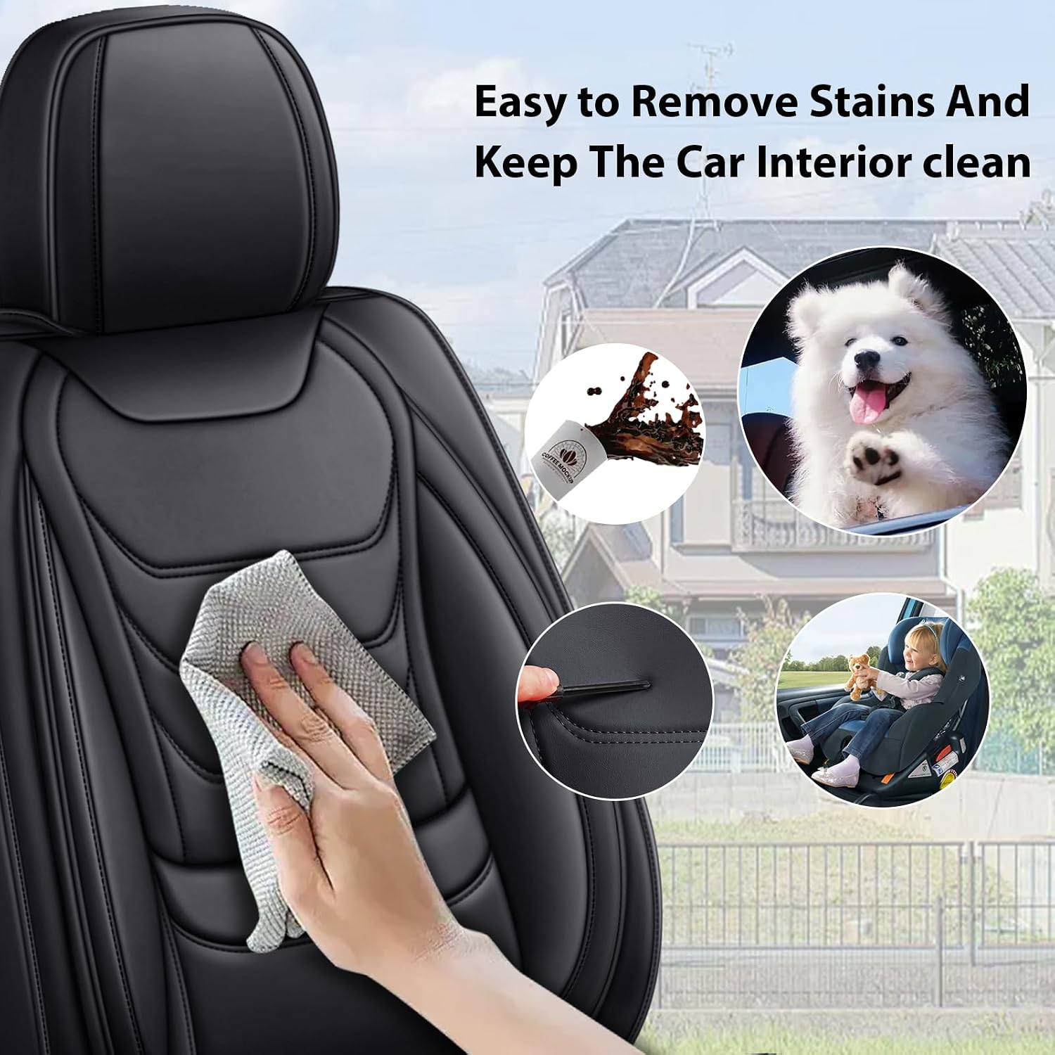 Fit for Chevrolet Silverado 1500 2000-2026 Custom Seat Covers, PU Leather Car Seat Covers, Full Coverage Protection, Thick Cushioning Seat Protectors(Standard Front Row/Black)