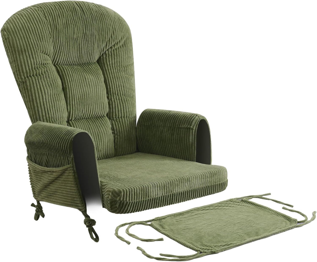 ANMINY 5pcs Glider Rocker Replacement Cushions Set - Thickened Fleece Glider Rocking Chair Cushions with 29.5 inch High Backrest & Side Pockets for Indoor Nursery, Washable & Non Slip, Green