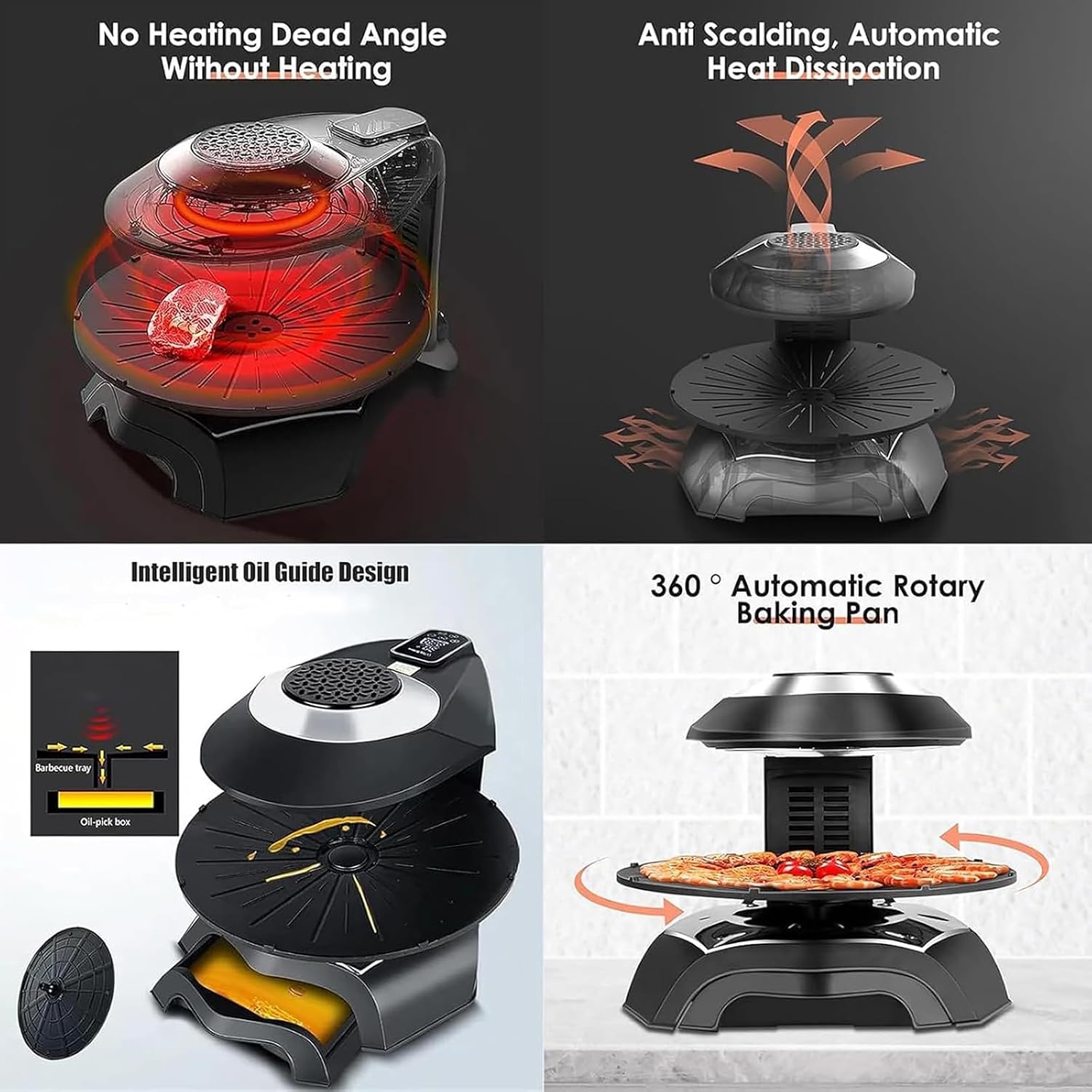 Electric Smokeless Indoor Grill Machine, Electric Griddle, 1~80 Minutes/80-280°C Adjustable/360° Automatic Rotation and Non-Stick, Temperature Control, Timing Function, for Restaurants, Stalls